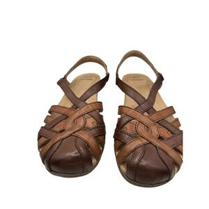 Earth Wedge Sandals Womens 8B Black Leather Comfort Shoes